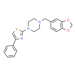 ChemSpider 2D Image | Piperazine, 1-(benzo[1,3]dioxol-5-ylmethyl)-4-(4-phenylthiazol-2-yl)- | C21H21N3O2S