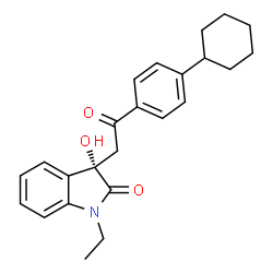 ChemSpider 2D Image | (3S)-3-[2-(4-Cyclohexylphenyl)-2-oxoethyl]-1-ethyl-3-hydroxy-1,3-dihydro-2H-indol-2-one | C24H27NO3