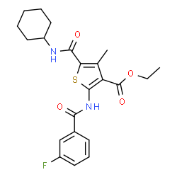 ChemSpider 2D Image | Ethyl 5-(cyclohexylcarbamoyl)-2-[(3-fluorobenzoyl)amino]-4-methyl-3-thiophenecarboxylate | C22H25FN2O4S
