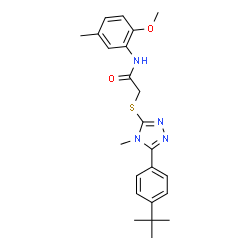 ChemSpider 2D Image | N-(2-Methoxy-5-methylphenyl)-2-({4-methyl-5-[4-(2-methyl-2-propanyl)phenyl]-4H-1,2,4-triazol-3-yl}sulfanyl)acetamide | C23H28N4O2S
