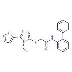 ChemSpider 2D Image | N-(2-Biphenylyl)-2-{[4-ethyl-5-(2-thienyl)-4H-1,2,4-triazol-3-yl]sulfanyl}acetamide | C22H20N4OS2