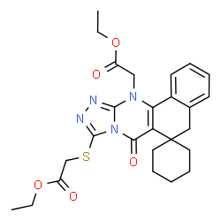 ChemSpider 2D Image | Ethyl {[12-(2-ethoxy-2-oxoethyl)-7-oxo-7,12-dihydro-5H-spiro[benzo[h][1,2,4]triazolo[3,4-b]quinazoline-6,1'-cyclohexan]-9-yl]sulfanyl}acetate | C26H30N4O5S