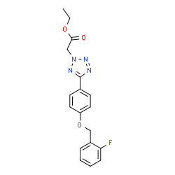 ChemSpider 2D Image | Ethyl (5-{4-[(2-fluorobenzyl)oxy]phenyl}-2H-tetrazol-2-yl)acetate | C18H17FN4O3