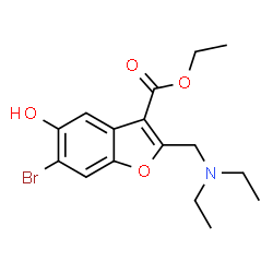ChemSpider 2D Image | Ethyl 6-bromo-2-[(diethylamino)methyl]-5-hydroxy-1-benzofuran-3-carboxylate | C16H20BrNO4