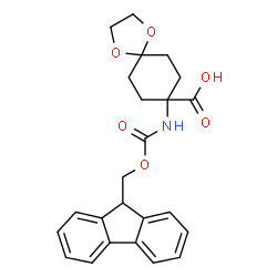 ChemSpider 2D Image | 8-{[(9H-Fluoren-9-ylmethoxy)carbonyl]amino}-1,4-dioxaspiro[4.5]decane-8-carboxylic acid | C24H25NO6