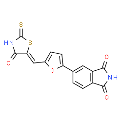 ChemSpider 2D Image | 5-{5-[(Z)-(4-Oxo-2-thioxo-1,3-thiazolidin-5-ylidene)methyl]-2-furyl}-1H-isoindole-1,3(2H)-dione | C16H8N2O4S2