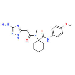 ChemSpider 2D Image | 1-{[(3-Amino-1H-1,2,4-triazol-5-yl)acetyl](methyl)amino}-N-(4-methoxyphenyl)cyclohexanecarboxamide | C19H26N6O3