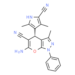 ChemSpider 2D Image | (4R)-6-Amino-4-(5-cyano-2,4-dimethyl-1H-pyrrol-3-yl)-3-methyl-1-phenyl-1,4-dihydropyrano[2,3-c]pyrazole-5-carbonitrile | C21H18N6O