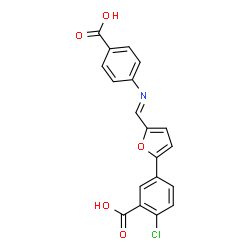 ChemSpider 2D Image | 5-(5-{(E)-[(4-Carboxyphenyl)imino]methyl}-2-furyl)-2-chlorobenzoic acid | C19H12ClNO5