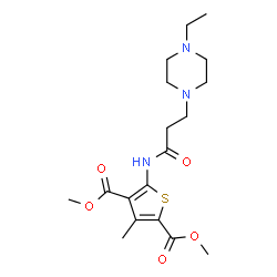 ChemSpider 2D Image | Dimethyl 5-{[3-(4-ethyl-1-piperazinyl)propanoyl]amino}-3-methyl-2,4-thiophenedicarboxylate | C18H27N3O5S