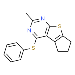 ChemSpider 2D Image | 2-Methyl-4-(phenylsulfanyl)-6,7-dihydro-5H-cyclopenta[4,5]thieno[2,3-d]pyrimidine | C16H14N2S2