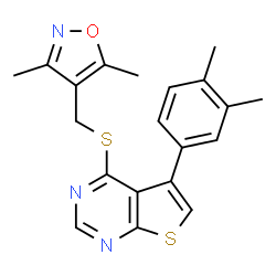 ChemSpider 2D Image | 4-{[(3,5-Dimethyl-1,2-oxazol-4-yl)methyl]sulfanyl}-5-(3,4-dimethylphenyl)thieno[2,3-d]pyrimidine | C20H19N3OS2