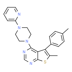 ChemSpider 2D Image | 6-Methyl-5-(4-methylphenyl)-4-[4-(2-pyridinyl)-1-piperazinyl]thieno[2,3-d]pyrimidine | C23H23N5S