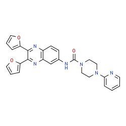 ChemSpider 2D Image | N-[2,3-Di(2-furyl)-6-quinoxalinyl]-4-(2-pyridinyl)-1-piperazinecarboxamide | C26H22N6O3
