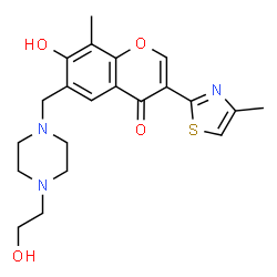 ChemSpider 2D Image | 7-Hydroxy-6-{[4-(2-hydroxyethyl)-1-piperazinyl]methyl}-8-methyl-3-(4-methyl-1,3-thiazol-2-yl)-4H-chromen-4-one | C21H25N3O4S