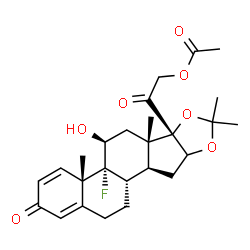 ChemSpider 2D Image | 2-[(4aS,4bR,5S,6aS,6bS,10aS,10bS)-4b-Fluoro-5-hydroxy-4a,6a,8,8-tetramethyl-2-oxo-2,4a,4b,5,6,6a,9a,10,10a,10b,11,12-dodecahydro-6bH-naphtho[2',1':4,5]indeno[1,2-d][1,3]dioxol-6b-yl]-2-oxoethyl acetat
e | C26H33FO7