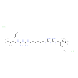 ChemSpider 2D Image | N,N''''-1,6-Hexanediylbis{N'-[2-(~2~H_5_)ethylhexyl](imidodicarbonimidic diamide)} dihydrochloride | C26H48D10Cl2N10