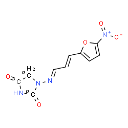 ChemSpider 2D Image | 1-{(E)-[(2E)-3-(5-Nitro-2-furyl)-2-propen-1-ylidene]amino}-2,4-(~13~C_3_)imidazolidinedione | C713C3H8N4O5