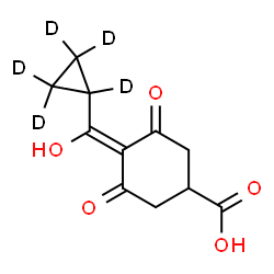 ChemSpider 2D Image | 4-[(~2~H_5_)Cyclopropyl(hydroxy)methylene]-3,5-dioxocyclohexanecarboxylic acid | C11H7D5O5