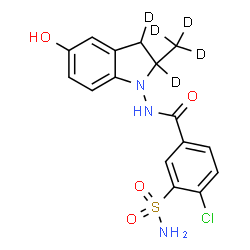 ChemSpider 2D Image | 4-Chloro-N-[5-hydroxy-2-(~2~H_3_)methyl(2,3-~2~H_2_)-2,3-dihydro-1H-indol-1-yl]-3-sulfamoylbenzamide | C16H11D5ClN3O4S