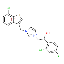 ChemSpider 2D Image | 1-[(7-Chloro-1-benzothiophen-3-yl)methyl]-3-[2-(2,4-dichlorophenyl)-2-hydroxyethyl]-1H-imidazol-3-ium bromide | C20H16BrCl3N2OS