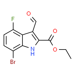 ChemSpider 2D Image | Ethyl 7-bromo-4-fluoro-3-formyl-1H-indole-2-carboxylate | C12H9BrFNO3