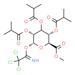 ChemSpider 2D Image | Methyl (3xi)-2,3,4-tri-O-isobutyryl-1-O-(2,2,2-trichloroethanimidoyl)-alpha-D-ribo-hexopyranuronate | C21H30Cl3NO10