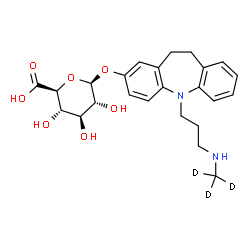 ChemSpider 2D Image | 5-{3-[(~2~H_3_)Methylamino]propyl}-10,11-dihydro-5H-dibenzo[b,f]azepin-2-yl beta-D-glucopyranosiduronic acid | C24H27D3N2O7