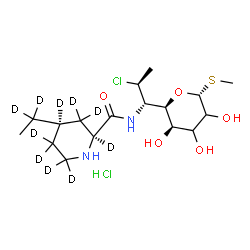 ChemSpider 2D Image | Methyl (5R)-5-[(1S,2S)-2-chloro-1-({[(2S,4R)-4-[(1,1-~2~H_2_)ethyl](2,3,3,4,5,5,6,6-~2~H_8_)-2-piperidinyl]carbonyl}amino)propyl]-1-thio-beta-L-glycero-pentopyranoside hydrochloride (1:1) | C17H22D10Cl2N2O5S