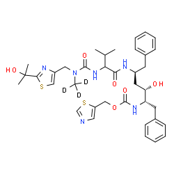 ChemSpider 2D Image | N-[(2S,4S,5S)-4-Hydroxy-1,6-diphenyl-5-{[(1,3-thiazol-5-ylmethoxy)carbonyl]amino}-2-hexanyl]-N~2~-({[2-(2-hydroxy-2-propanyl)-1,3-thiazol-4-yl]methyl}[(~2~H_3_)methyl]carbamoyl)valinamide | C37H45D3N6O6S2