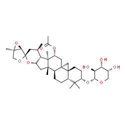 ChemSpider 2D Image | (1'R,2S,4aR,5'R,5aR,7R,7aR,7bR,8R,10S,11aS,12aS,12bS,14aR)-2-(alpha-D-Arabinopyranosyloxy)-1,1,5',7a,8,12a-hexamethylhexadecahydro-2H-spiro[cyclopropa[1',8a']naphtho[2',1':4,5]indeno[2,1-b]pyran-10,2'
-[3,6]dioxabicyclo[3.1.0]hexan]-7-yl acetate | C37H56O10
