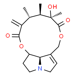 ChemSpider 2D Image | (4R,5R,6R,14bR)-6-Hydroxy-4,5,6-trimethyl-3-methylene-3,4,5,6,9,11,13,14,14a,14b-decahydro[1,6]dioxacyclododecino[2,3,4-gh]pyrrolizine-2,7-dione | C18H25NO5