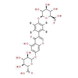 ChemSpider 2D Image | 4-[7-(beta-D-Glucopyranuronosyloxy)-5-hydroxy-4-oxo-4H-chromen-3-yl](~2~H_4_)phenyl beta-D-glucopyranosiduronic acid | C27H22D4O17
