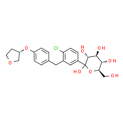 ChemSpider 2D Image | 1-C-(4-Chloro-3-{4-[(3S)-tetrahydro-3-furanyloxy]benzyl}phenyl)-D-glucopyranose | C23H27ClO8