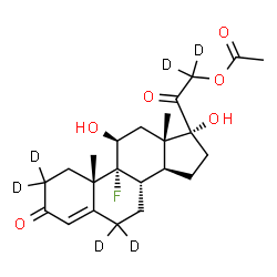 ChemSpider 2D Image | (11beta)-9-Fluoro-11,17-dihydroxy-3,20-dioxo(2,2,6,6,21,21-~2~H_6_)pregn-4-en-21-yl acetate | C23H25D6FO6
