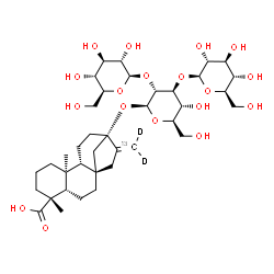 ChemSpider 2D Image | (5beta,8alpha,9beta,10alpha,13alpha)-13-{[beta-D-Glucopyranosyl-(1->3)-[beta-L-glucopyranosyl-(1->2)]-beta-D-glucopyranosyl]oxy}(17-~13~C,17,17-~2~H_2_)kaur-16-en-18-oic acid | C3713CH58D2O18