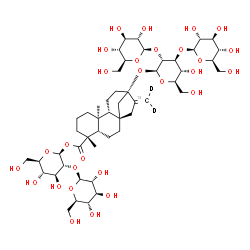 ChemSpider 2D Image | 2-O-beta-D-Glucopyranosyl-1-O-[(5beta,8alpha,9beta,10alpha,13alpha)-13-{[beta-D-glucopyranosyl-(1->3)-[beta-L-glucopyranosyl-(1->2)]-beta-D-glucopyranosyl]oxy}-18-oxo(17-~13~C,17,17-~2~H_2_)kaur-16-en
-18-yl]-beta-D-glucopyranose | C4913CH78D2O28