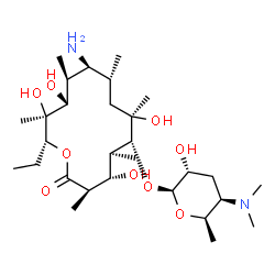 ChemSpider 2D Image | (3R,4S,5S,6R,7R,9R,10S,11S,12R,13S,14R)-10-Amino-6-{[(2S,3R,5R,6R)-5-(dimethylamino)-3-hydroxy-6-methyltetrahydro-2H-pyran-2-yl]oxy}-14-ethyl-4,7,12,13-tetrahydroxy-3,5,7,9,11,13-hexamethyloxacyclotet
radecan-2-one (non-preferred name) | C29H56N2O9