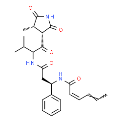 ChemSpider 2D Image | (2Z,4E)-N-[(1R)-3-({3-Methyl-1-[(3S,4S)-4-methyl-2,5-dioxo-3-pyrrolidinyl]-1-oxo-2-butanyl}amino)-3-oxo-1-phenylpropyl]-2,4-hexadienamide | C25H31N3O5