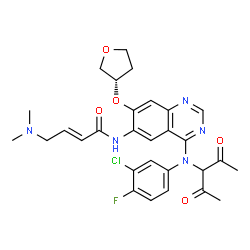 ChemSpider 2D Image | (2E)-N-{4-[(3-Chloro-4-fluorophenyl)(2,4-dioxo-3-pentanyl)amino]-7-[(3S)-tetrahydro-3-furanyloxy]-6-quinazolinyl}-4-(dimethylamino)-2-butenamide | C29H31ClFN5O5
