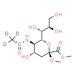 ChemSpider 2D Image | Dimethyl (6R)-3,5-dideoxy-5-[(1-~13~C,~2~H_3_)ethanoylamino]-6-[(1R,2R)-1,2,3-trihydroxypropyl]-alpha-L-threo-hex-2-ulopyranosidonate | C1213CH20D3NO9