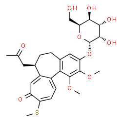 ChemSpider 2D Image | (7R)-1,2-Dimethoxy-10-(methylsulfanyl)-9-oxo-7-(2-oxopropyl)-5,6,7,9-tetrahydrobenzo[a]heptalen-3-yl alpha-L-gulopyranoside | C28H34O10S