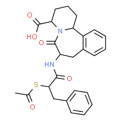 ChemSpider 2D Image | 7-{[2-(Acetylsulfanyl)-3-phenylpropanoyl]amino}-6-oxo-1,2,3,4,6,7,8,12b-octahydropyrido[2,1-a][2]benzazepine-4-carboxylic acid | C26H28N2O5S