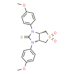 ChemSpider 2D Image | (3aR,6aS)-1,3-Bis(4-methoxyphenyl)tetrahydro-1H-thieno[3,4-d]imidazole-2(3H)-thione 5,5-dioxide | C19H20N2O4S2