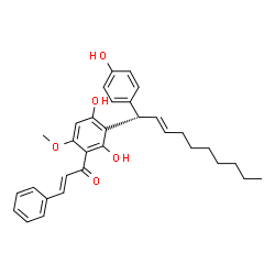 ChemSpider 2D Image | (2E)-1-{2,4-Dihydroxy-3-[(1S,2E)-1-(4-hydroxyphenyl)-2-decen-1-yl]-6-methoxyphenyl}-3-phenyl-2-propen-1-one | C32H36O5