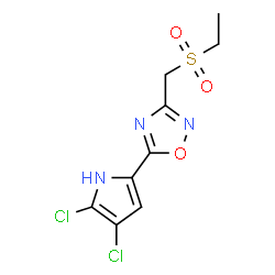 ChemSpider 2D Image | 5-(4,5-Dichloro-1H-pyrrol-2-yl)-3-[(ethylsulfonyl)methyl]-1,2,4-oxadiazole | C9H9Cl2N3O3S