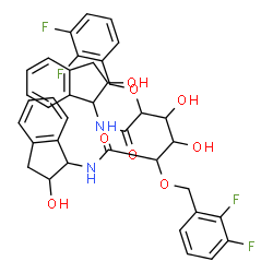ChemSpider 2D Image | N1,N6-bis(2-hydroxy-1-indanyl)-2,5-bis(2,3-difluorobenzyloxy)-3,4-dihydroxyhexanediamide | C38H36F4N2O8