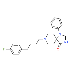 ChemSpider 2D Image | 8-[4-(4-Fluorophenyl)butyl]-1-phenyl-1,3,8-triazaspiro[4.5]decan-4-one | C23H28FN3O