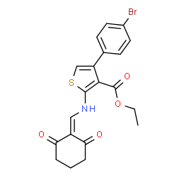 ChemSpider 2D Image | Ethyl 4-(4-bromophenyl)-2-{[(2,6-dioxocyclohexylidene)methyl]amino}-3-thiophenecarboxylate | C20H18BrNO4S