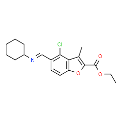 ChemSpider 2D Image | Ethyl 4-chloro-5-[(E)-(cyclohexylimino)methyl]-3-methyl-1-benzofuran-2-carboxylate | C19H22ClNO3